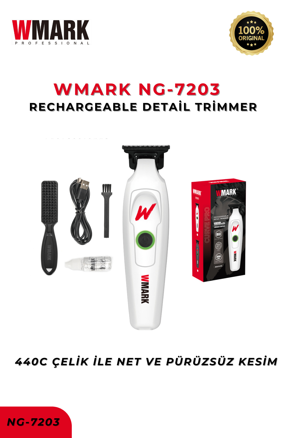 NG-7203-White Professional Rechargeable Detail Neck and Beard Drawing Shaver