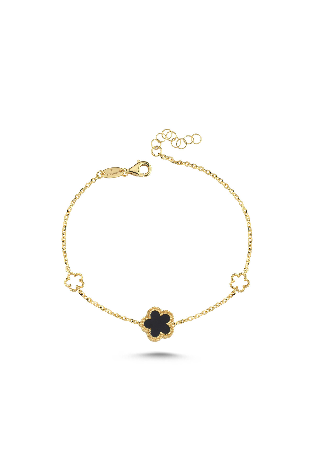 PIRLANT Çift Taraflı Siyah Beyaz Sedefli Çiçek Altın Bileklik