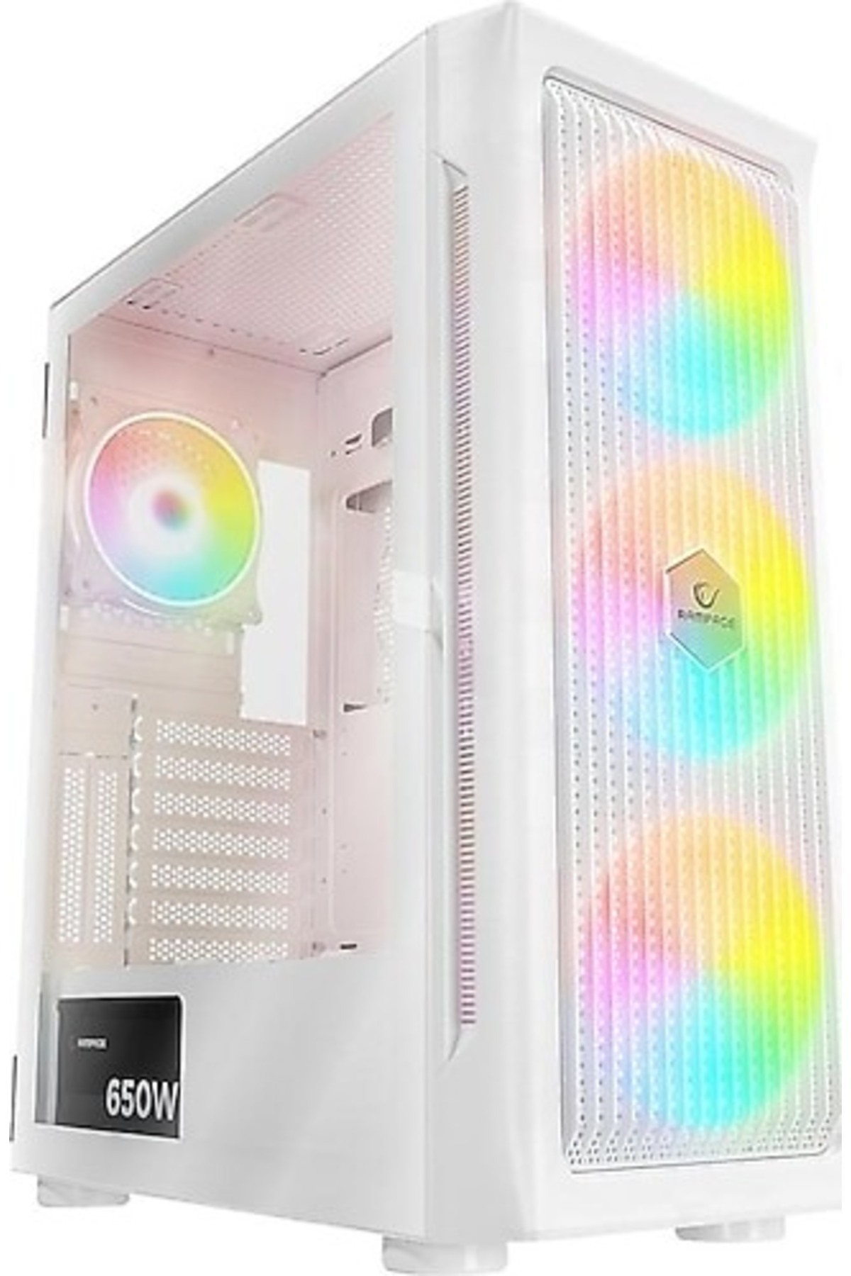 Nil AVM RAMPAGE PROLIX 650W 80+ Mesh Panel Temper Camlı + Argb Fanlı GAMING ATX KASA BEYAZ
