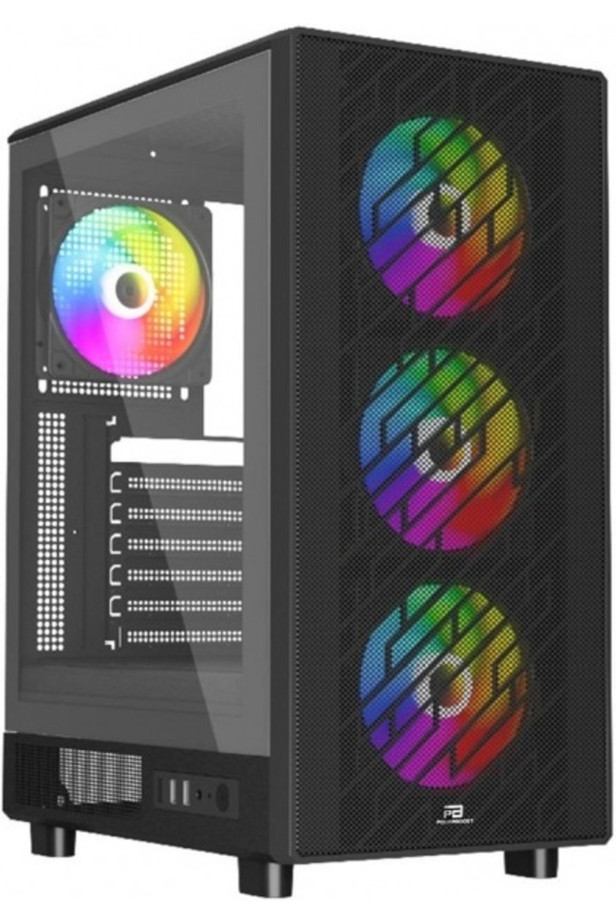 POWERBOX POWERBOOST PB-A700B 750W 80 + BRONZE MESH ÖN PANEL 4XRAINBOW FAN+USB3.0 GAMING ATX KASA SIYAH