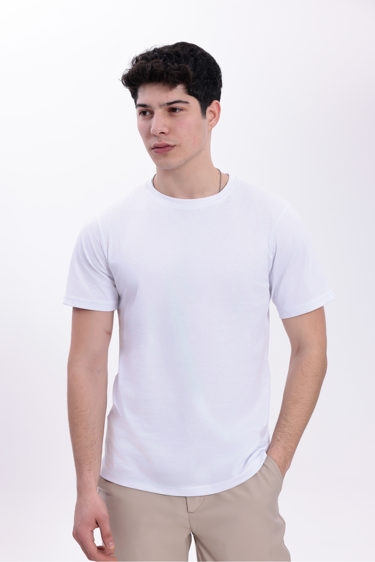 freemen  Erkek Beyaz Regular Fit Basic Tişört, Bisiklet Yaka, Pamuklu 30/1 Süprem Kumaş, Rahat Günlük Giyim - Görsel 5