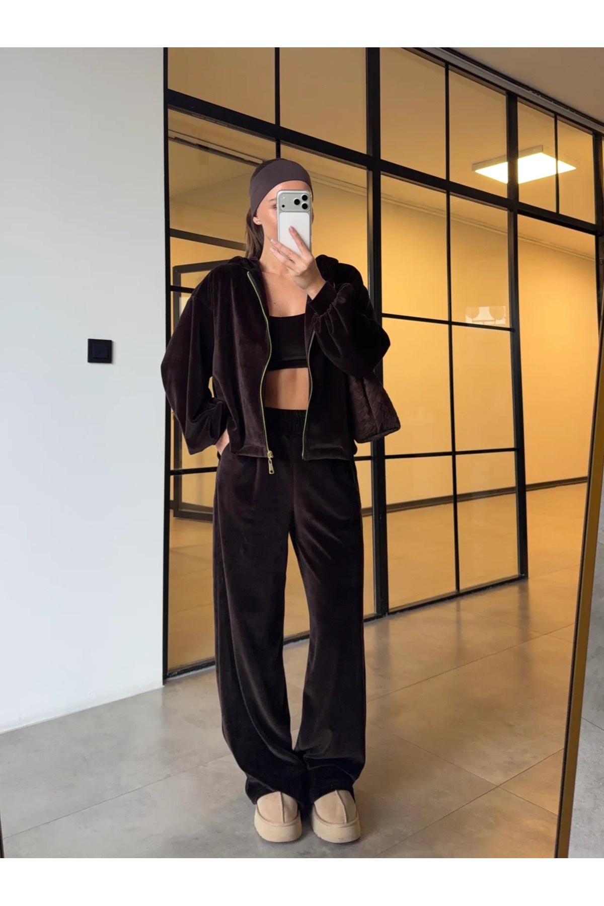 My Blog Brązowy zestaw 3-częściowy ze 100% bawełnianego aksamitu - 0097