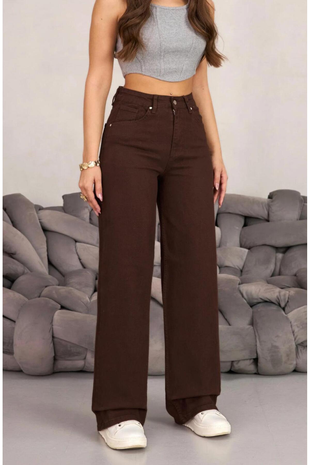 Fro line  KADIN KAHVE PALAZZO PANTOLON - Görsel 3