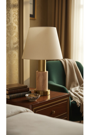 Montdekor EL YAPIMI MERMER TAŞLI BRONZ DESENLİ ABAJUR (50 cm yükseklik)