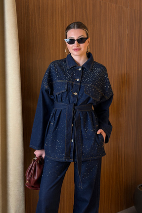 ASEDE Premium Taşlı Collection Series Cep Detaylı Kuşaklı Denim Ceket Pantolo...