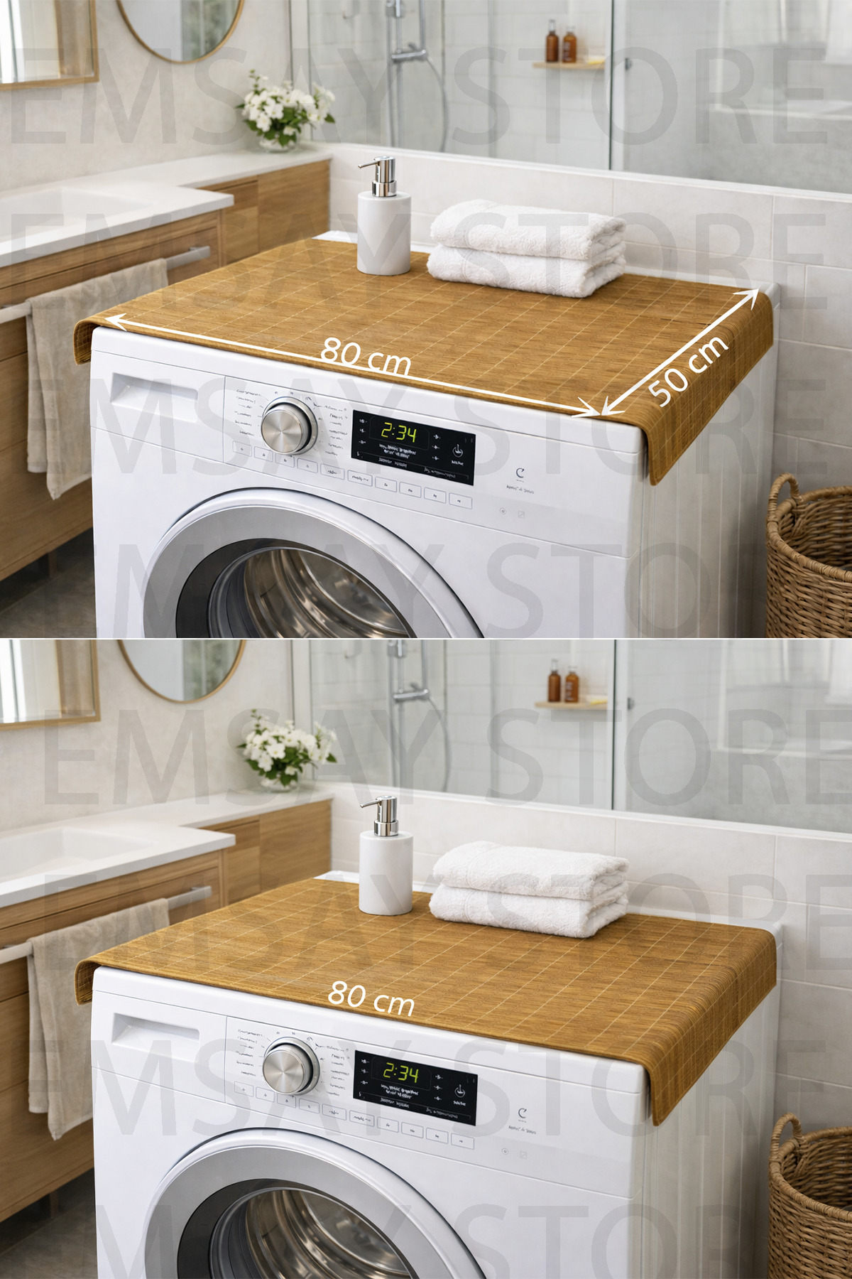 LUXURY New Generation Wooden BAMBOO Bath and Washing Machine Mat – Non-Slip and Durable Design- 80X50 CM