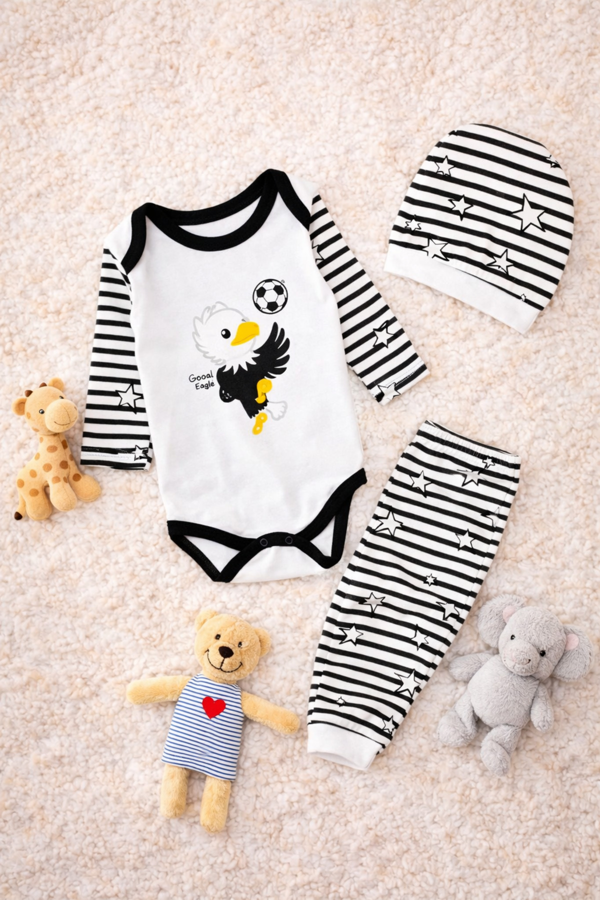 Fan Baby Bodysuit Set Beşiktaş 3-Piece Set - Black and White