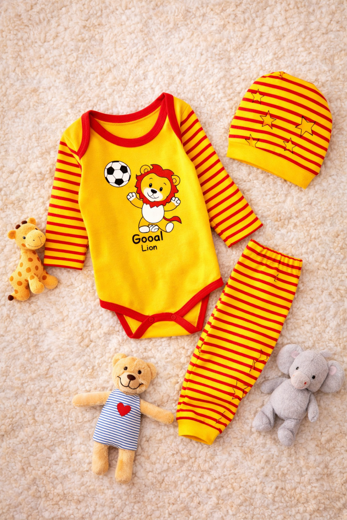 Fan Baby Bodysuit Set Galatasaray 3-Piece Set - Yellow Red