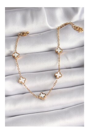 hana trade 316L Çelik Beyaz, Siyah Yonca Model Kadın Bileklik