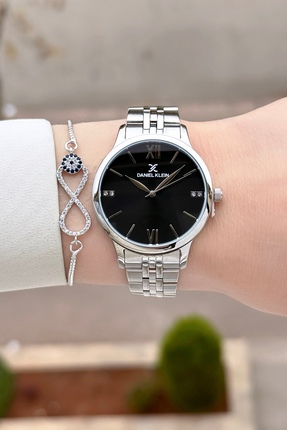Daniel Klein Silver Siyah Renk 24 Ay Garantili 35 mm Kadın Kol Saati ve Bileklik