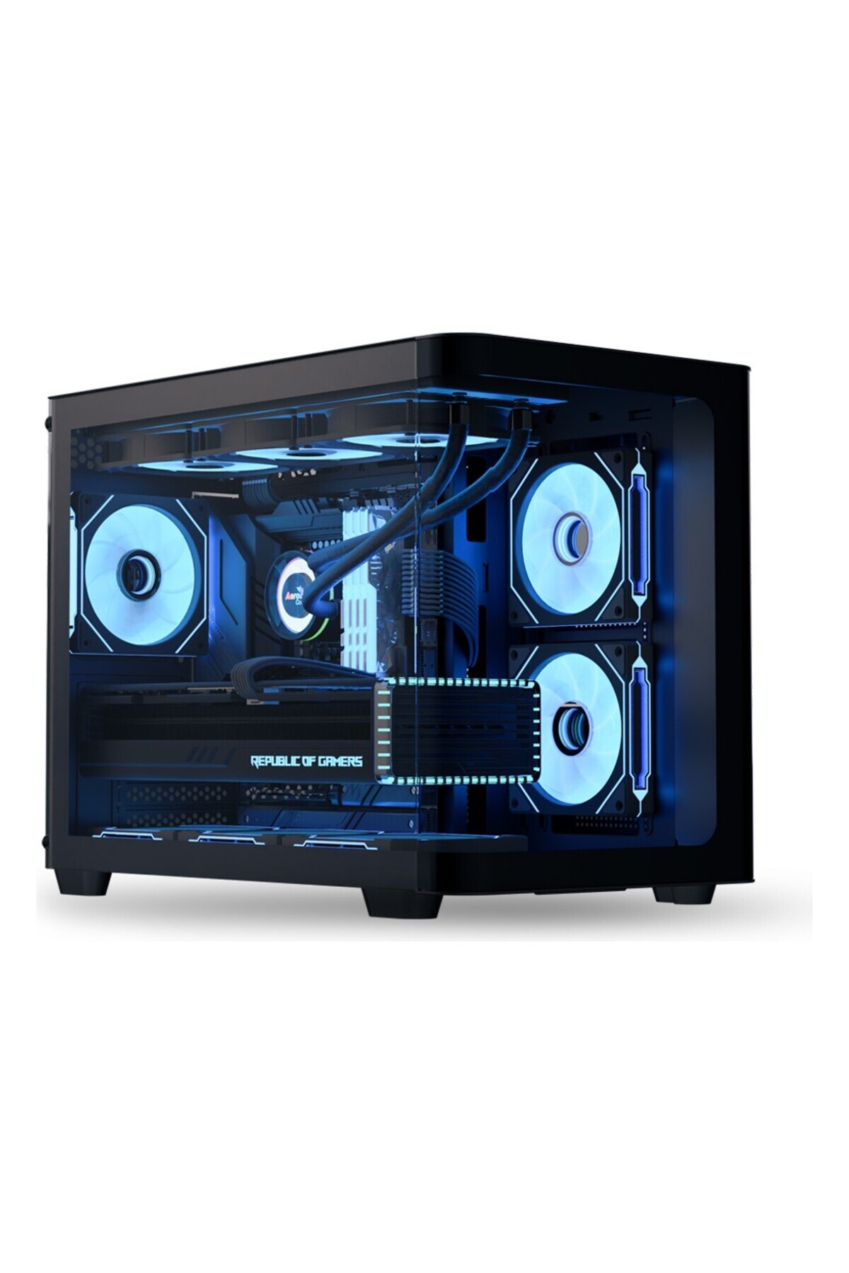 AEROCOOL Ae P300C Bk 3X12Cm Mirror A-Rgb Fanlı, Panoramik Tempered Panel, Matx Boş Bilgisayar Kasası
