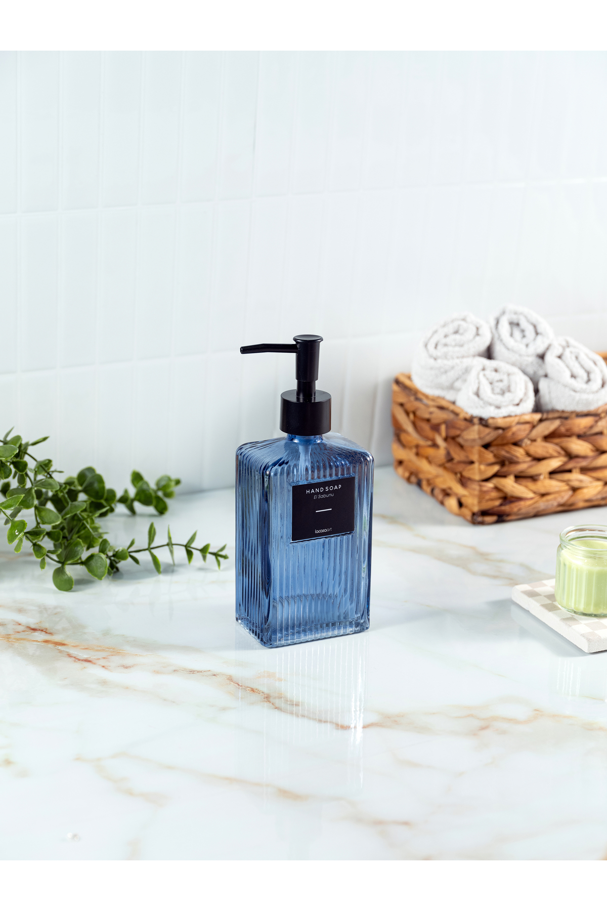 500 ml Countertop Glass Liquid Soap Dispenser Detergent Kitchen Bathroom (2 Labels)