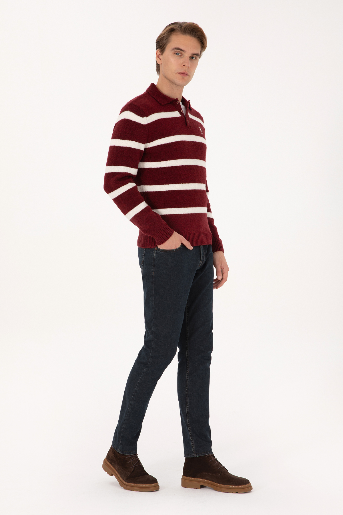 U.S. Polo Assn. Erkek Regular Fit Polo Yaka Bordo Kazak 50315036-VR014 görsel 4