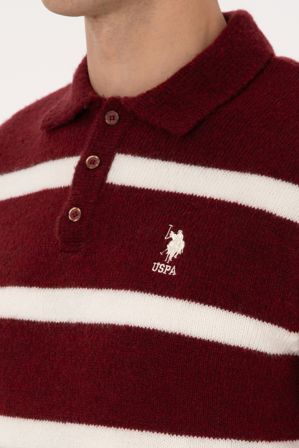 U.S. Polo Assn. Erkek Regular Fit Polo Yaka Bordo Kazak 50315036-VR014 görsel 7