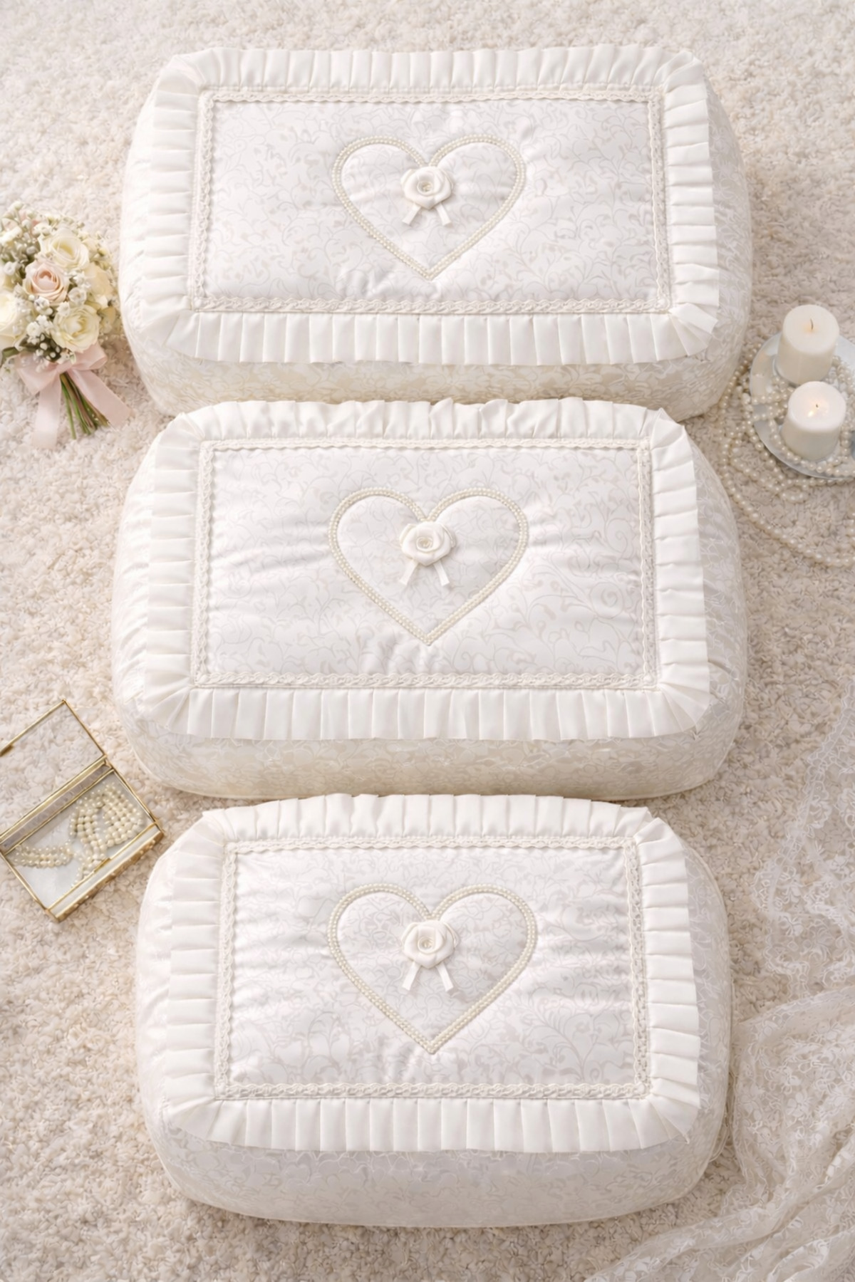 3-Piece Heart Figure French Guipure Dowry Bundle Promise Engagement Bride Groom Scrap Set