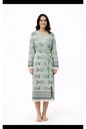 hat craft Balık desenli,pamuklu jakarlı %100 müslin peştemal bornoz.turkuaz r...