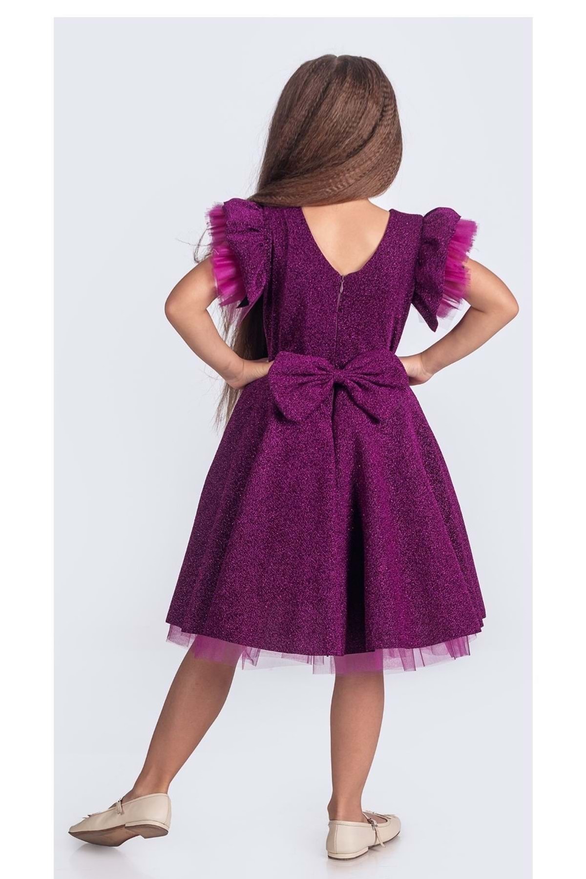 Mnk Baby&Kids Simli Şanzelize Kız Çocuk Abiye Elbise M00669 MOR fotoğrafı 2 (önizleme)