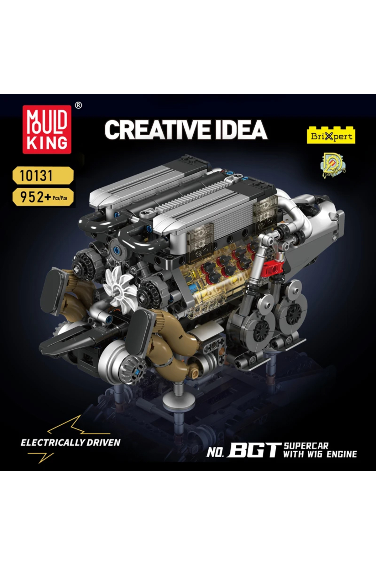 ۱۰۱۳۱ بدون جعبه MOULD KING ۱۰۱۳۱ موتور فنی W16 برای مجموعه بلوک‌های ساختمانی سوپرکار BGT مونتاژ خودرو