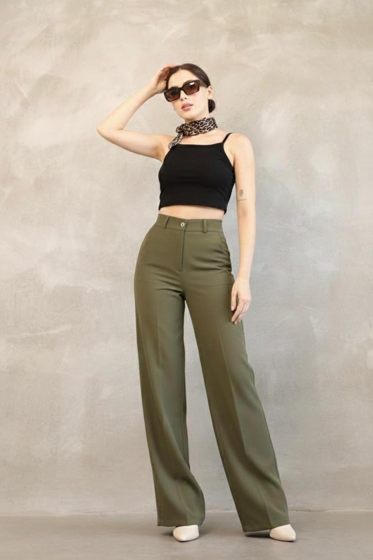 HA-KA GİYİM  Kadın İthal DoubleFace Kumaş Palazzo Kalıp Yüksek Bel Çekme Solma Yapmaz Kaliteli Ürün Likralı - Görsel 2