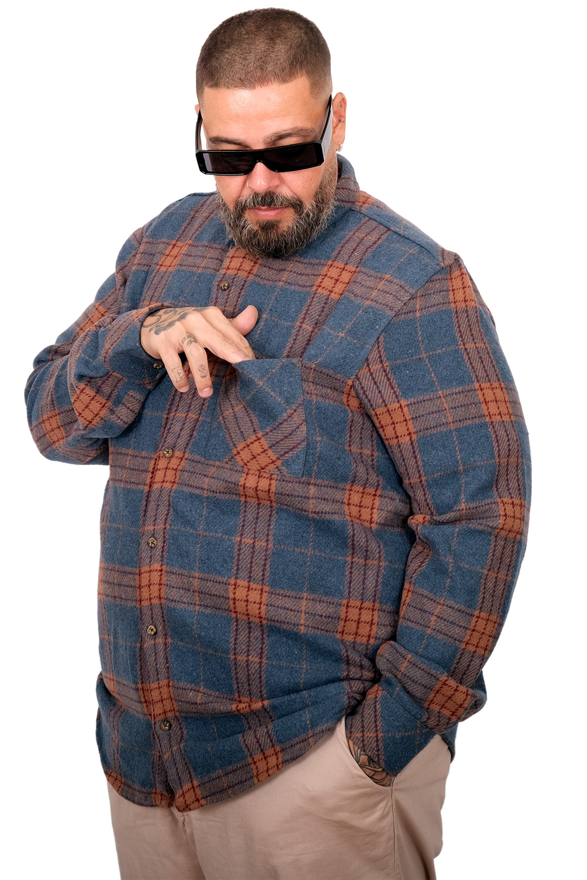 ModeXL Mode XL Büyük Beden Erkek Oduncu Gömlek 25394 ındıgo görsel 2