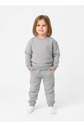 SANTA MİNO Kız Erkek Çocuk Nakış Desenli Şardonsuz Alt Üst Eşofman Takımı - K...