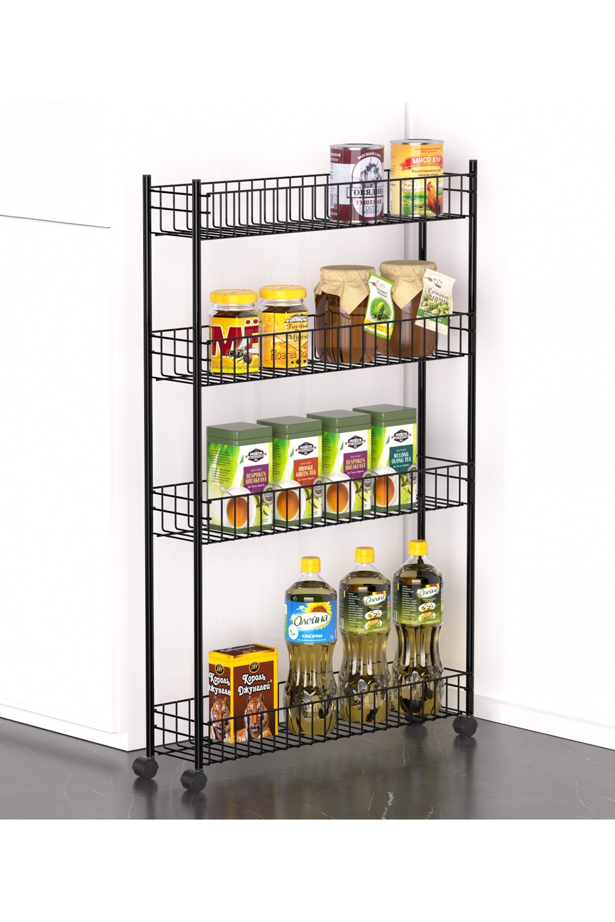 Wheeled Shelf Unit 4 Tier Kitchen Shelf Bathroom Shelf Bathroom Organizer Narrow Area Organizer