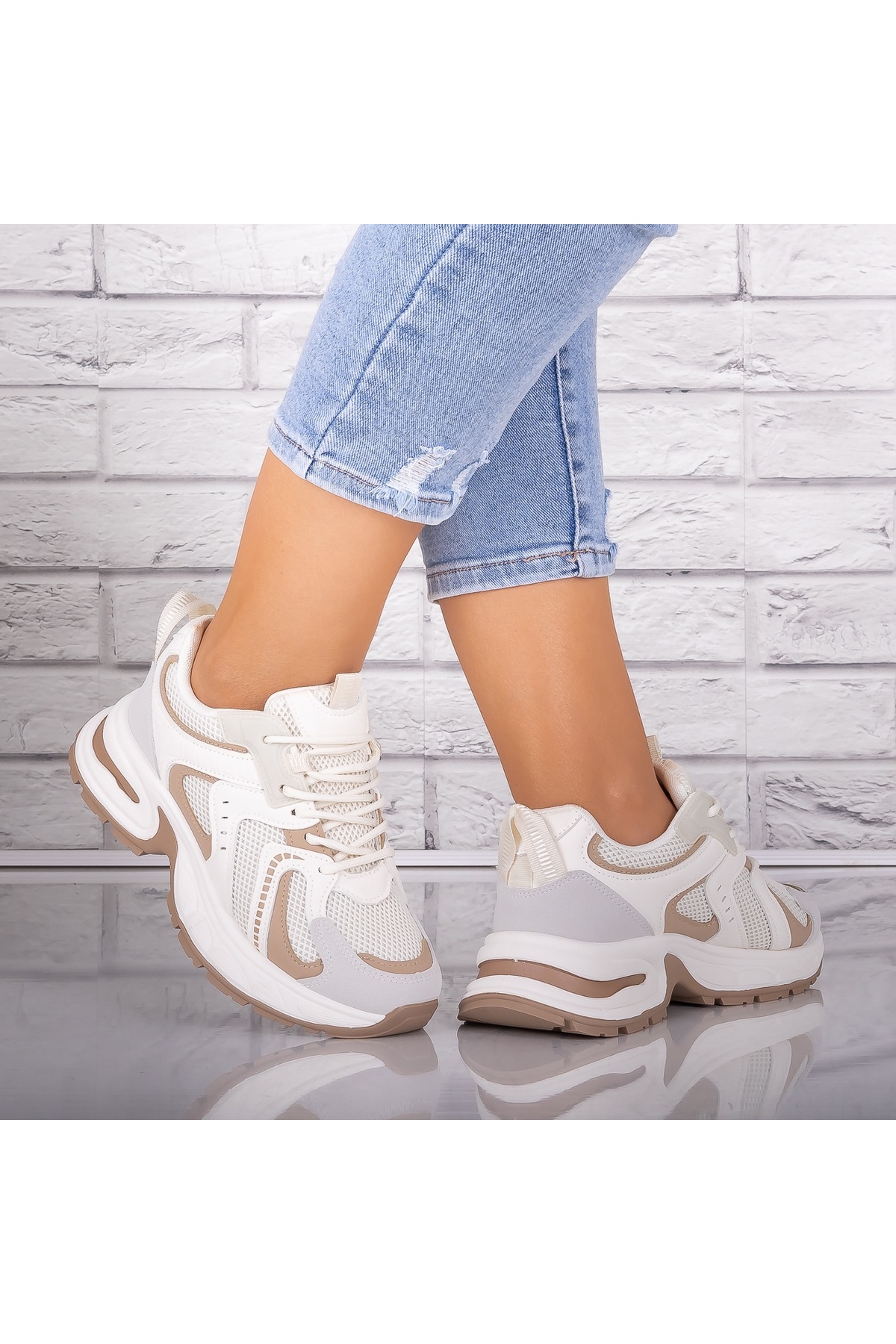 Botinelli Pantofi sport bej pentru femei, din piele/textil, Sianna, mărimea 40