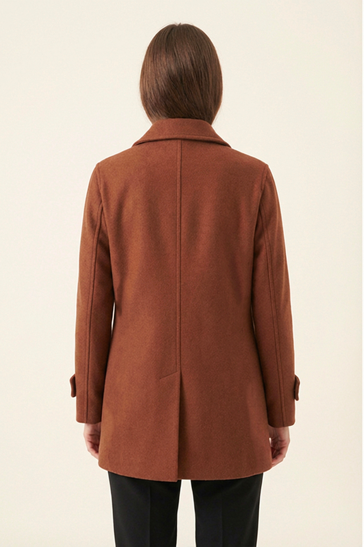 Soydan Güner  Kadın Yünlü Kısa Kruvaze Kaban Taba 1460 - Görsel 6