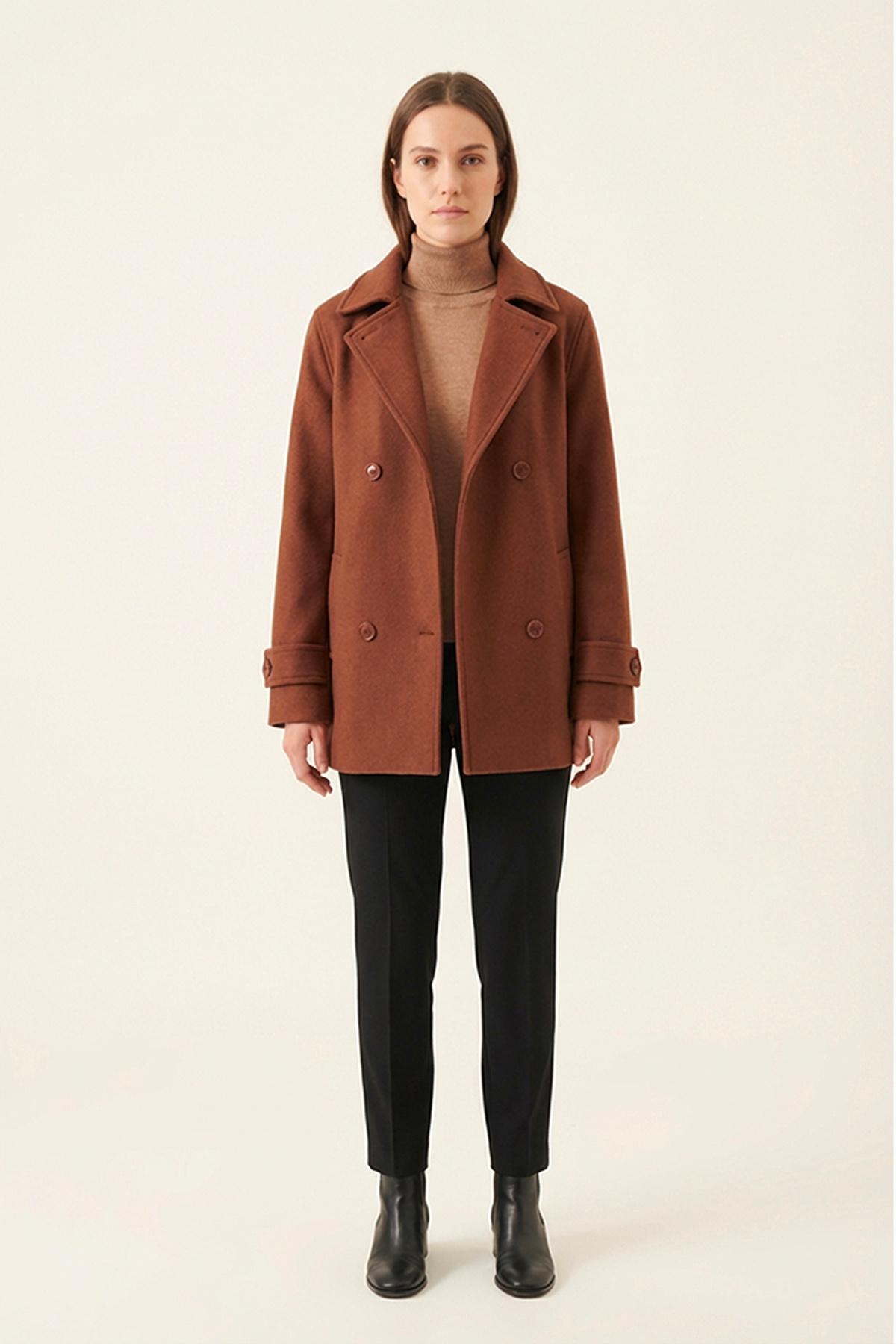 Soydan Güner  Kadın Yünlü Kısa Kruvaze Kaban Taba 1460 - Görsel 3