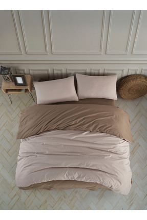 NazeninHome Ranforce %100 Pamuk Çift Kişilik Nevresim takımı Düz Renk Bej - K...
