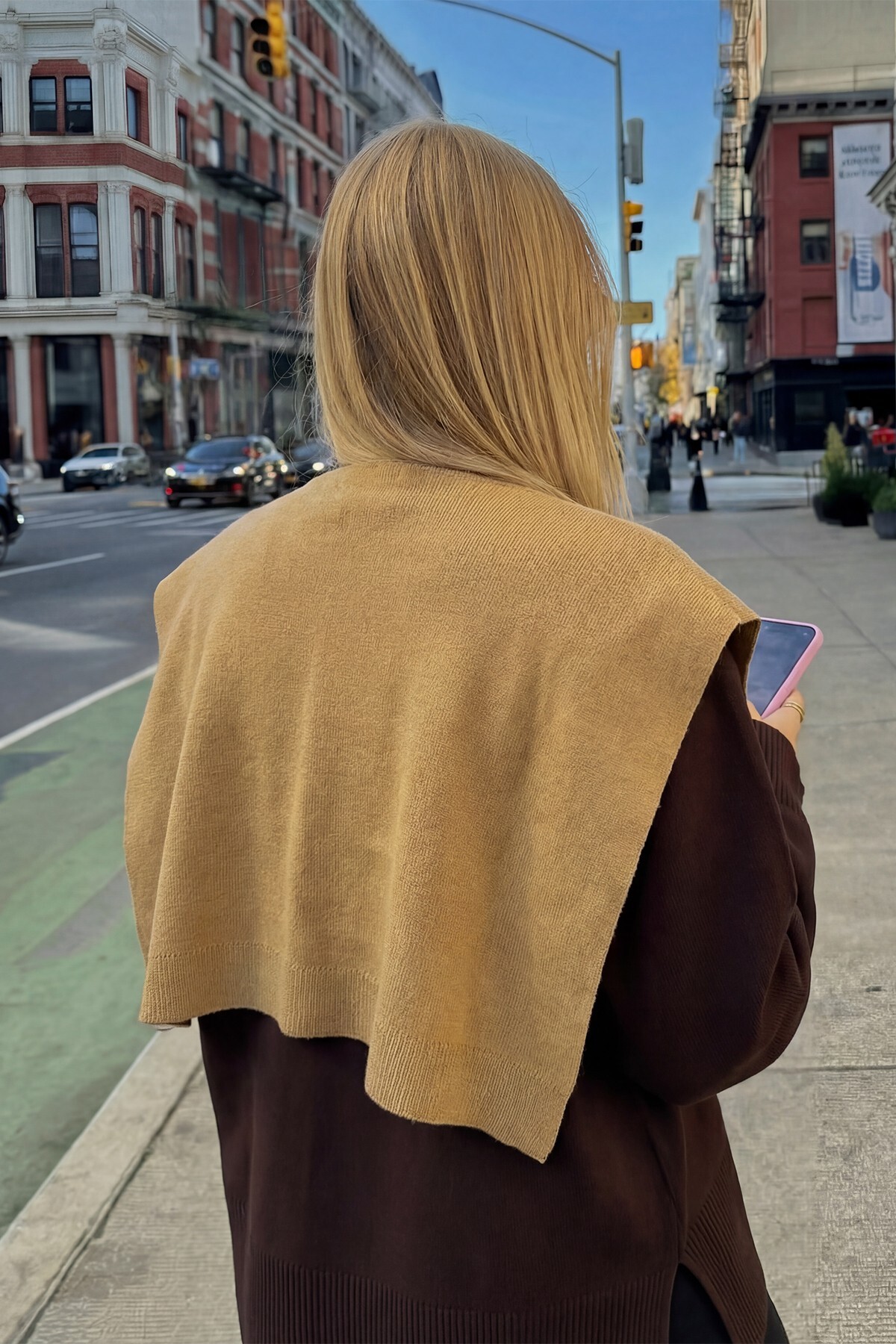 BAHELS  Kare Parçalı Atkı Vizon - Görsel 3