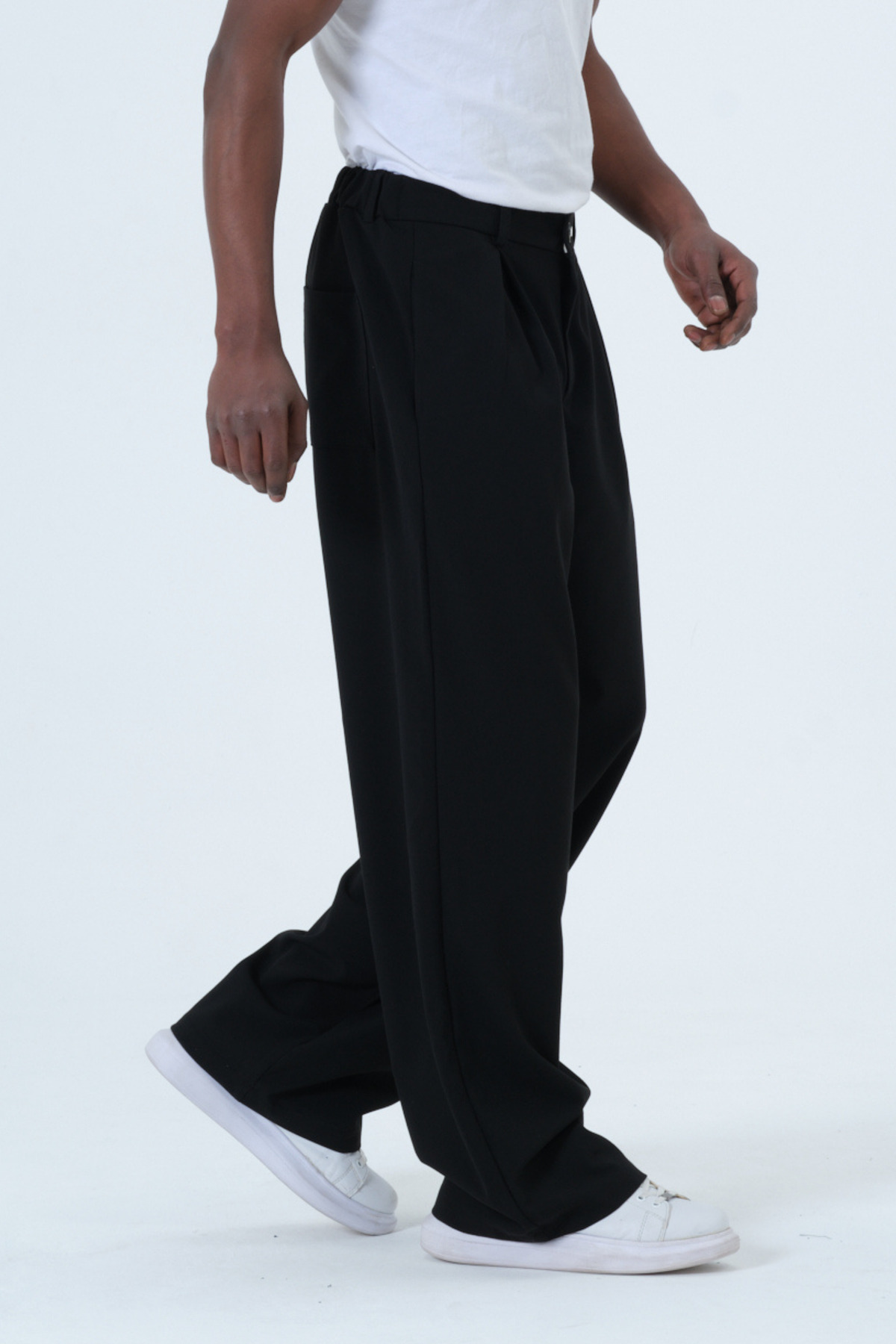RELAXL Erkek Oversize Siyah Kumaş Pantolon Pileli Geniş Paça S-12XL görsel 3