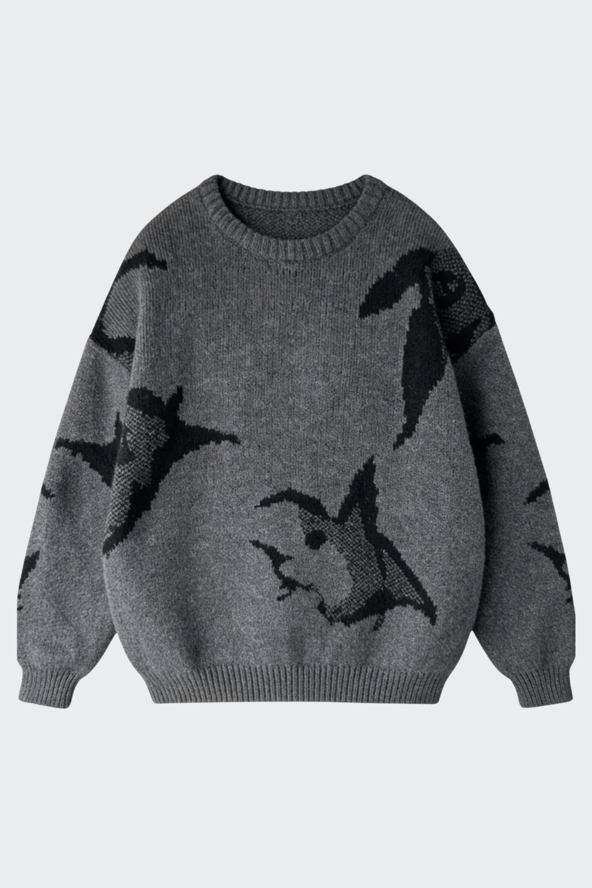 ATE STUDIOS Koyu Gri Wolf Desen Premium Oversize Triko Kazak
