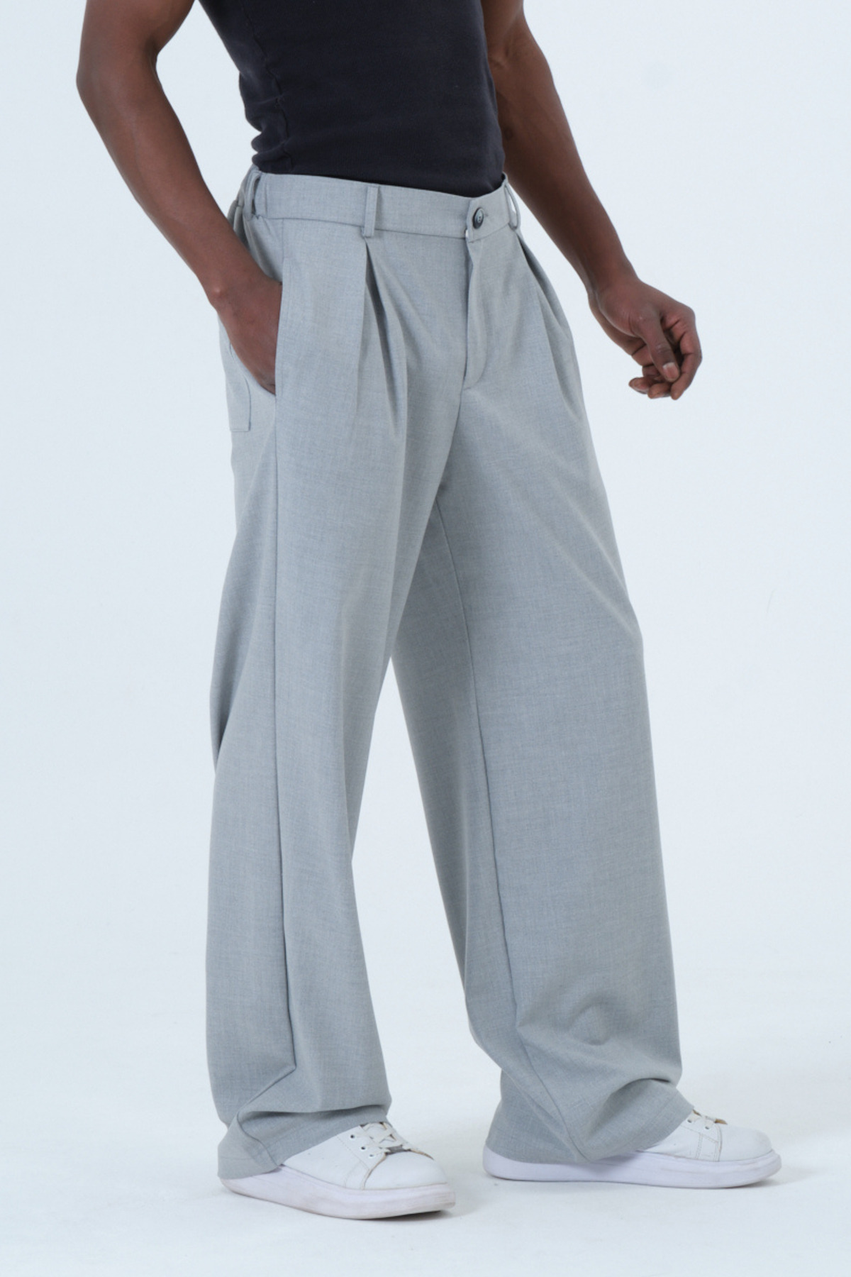 RELAXL S-12XL Bol Kalıp Geniş Paça 4 Mevsim Erkek Gri Pantolon görsel 7