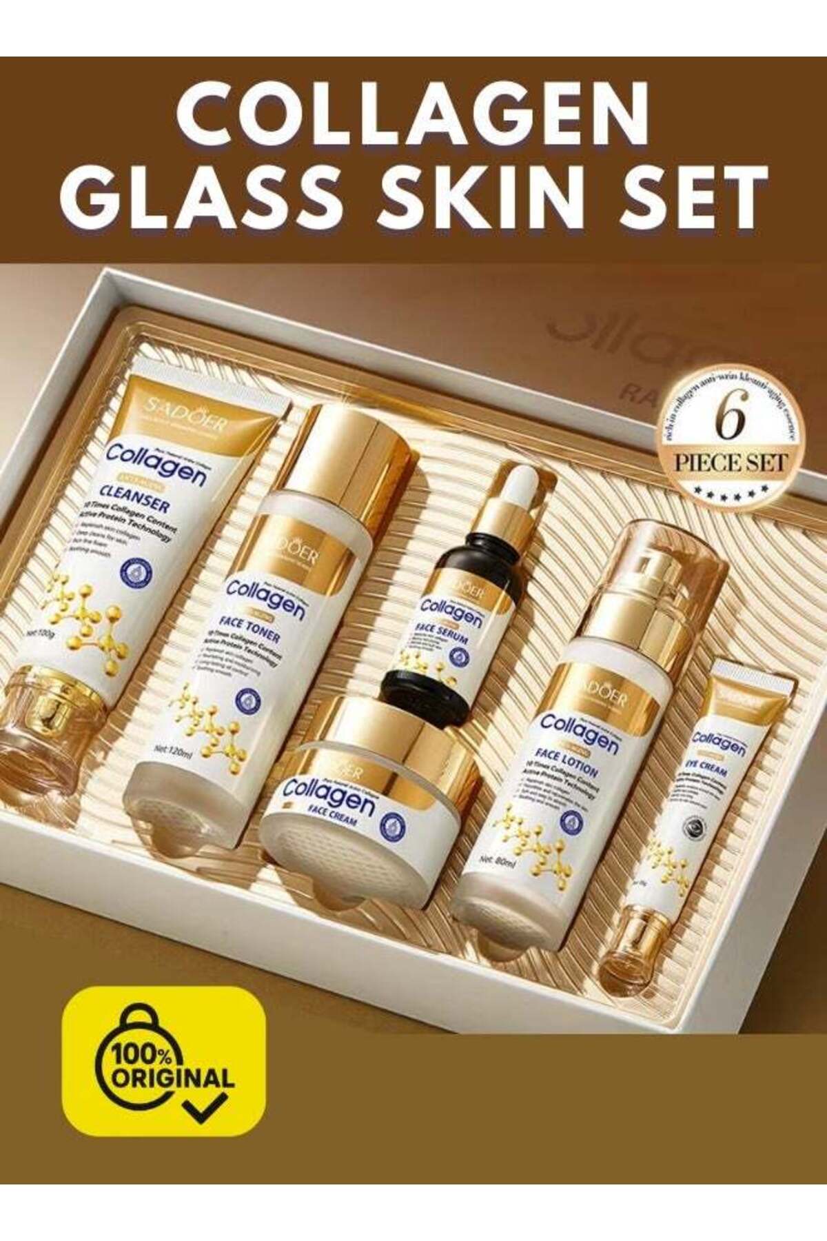 SADOER Collagen Skin Care Set with Cleanser Toner Cream Serum Face 