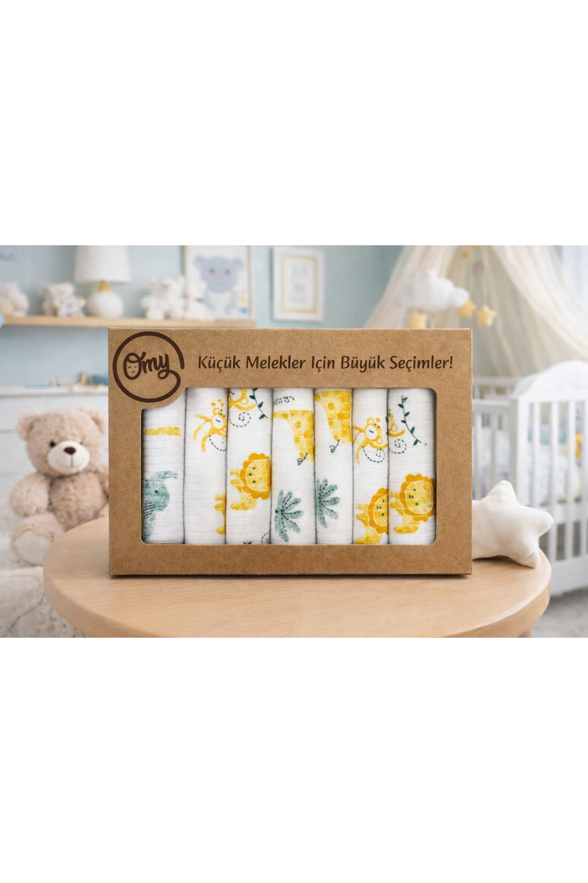 OMY 7'Lİ BEBEK AĞIZ SİLME MENDİLİ KUTULU HEDİYELİK DESENLİ
