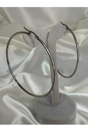 beus 6cm Gümüş Renk Çelik Halka Küpe