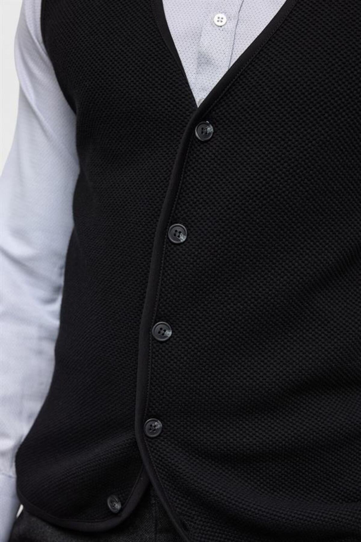 SÜVARİ  Siyah Regular Kapitone V Yaka Yelek - Görsel 5