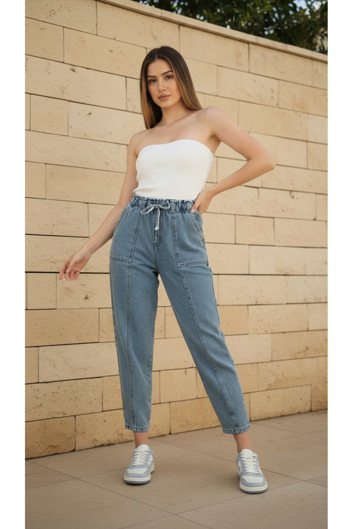 comfort jeans Ngbutika Beli Lastikli Balon Likrasız Kapri pantolon görsel 2