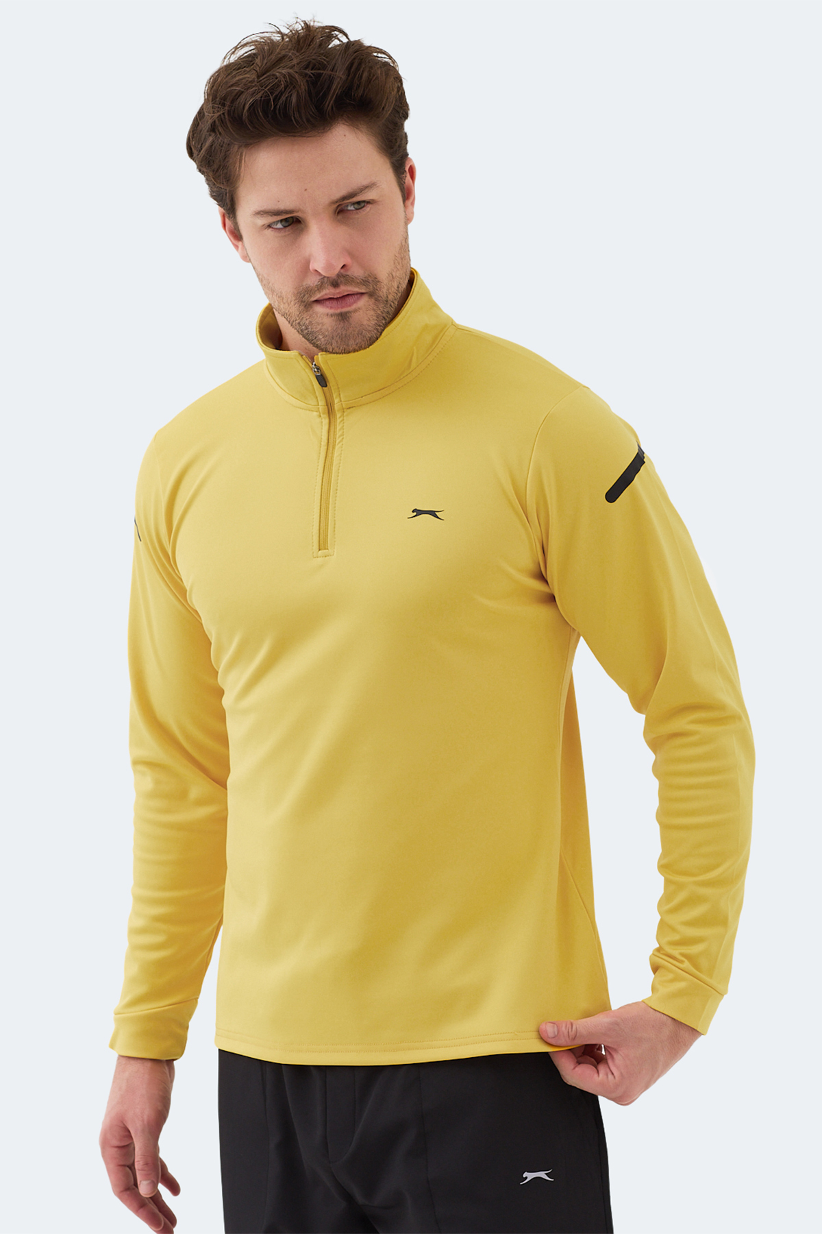 Slazenger INTIMATE I Erkek Dik Yaka Fermuarlı Sarı Sweatshırt görsel 5