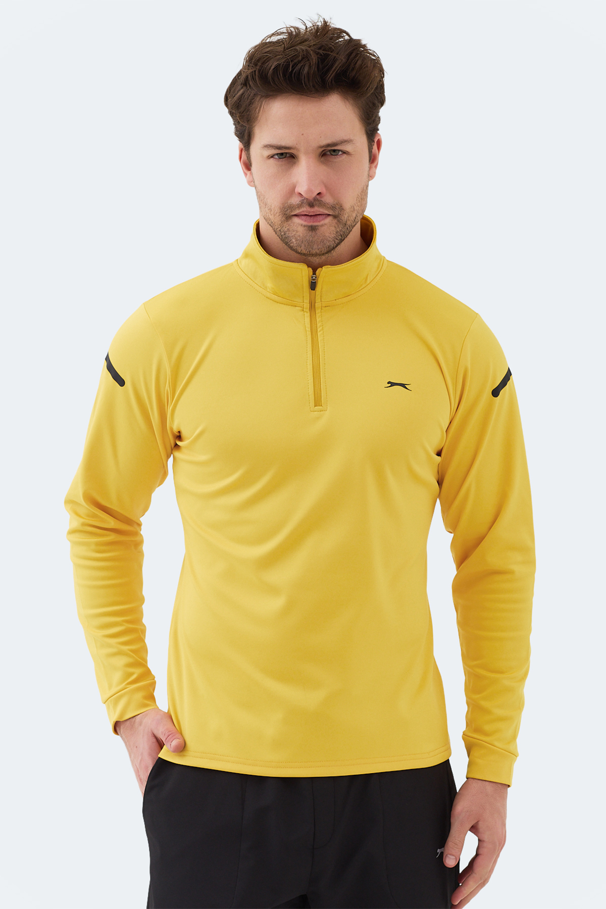 Slazenger INTIMATE I Erkek Dik Yaka Fermuarlı Sarı Sweatshırt görsel 6