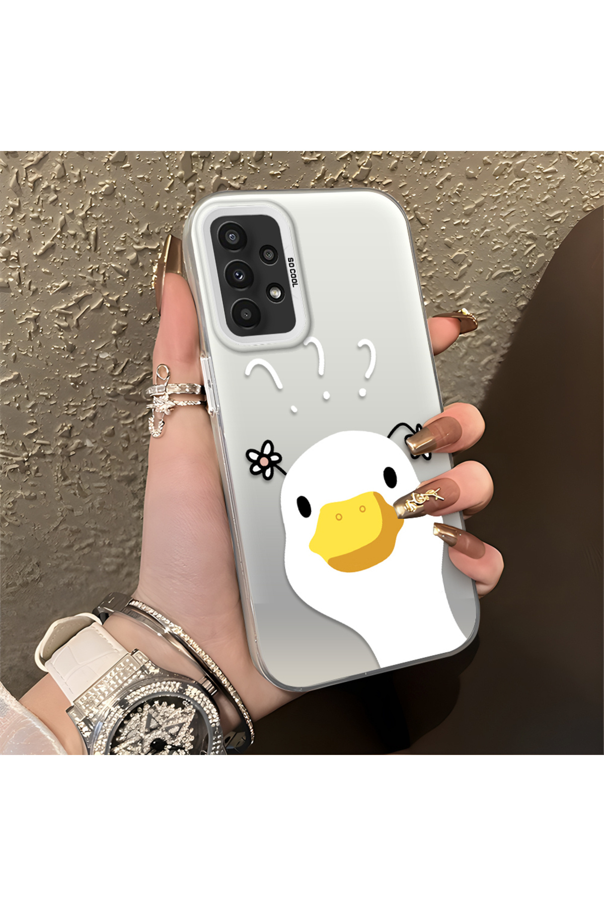 Samsung Galaxy A23 Compatible Silicone Edge Hard Back Anti Fall Pouch Sweet Duck