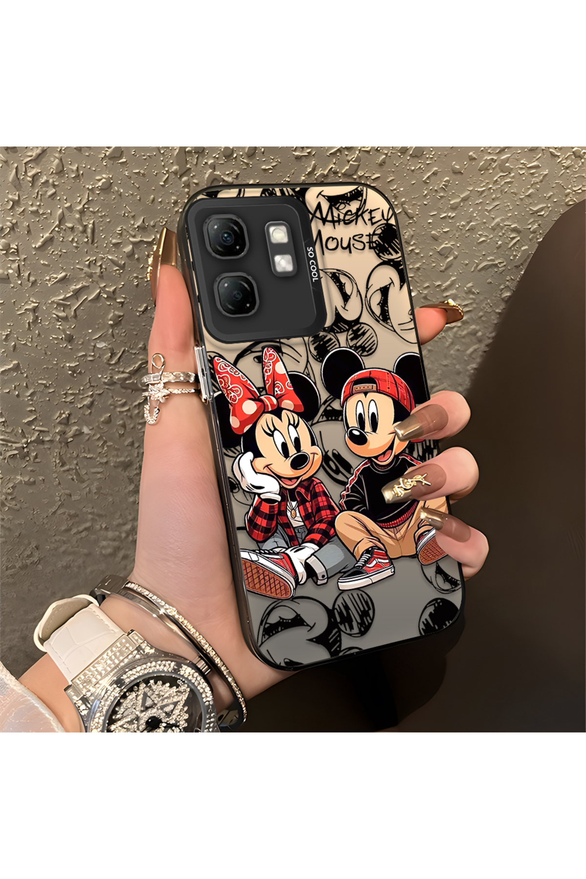 Infinix Hot 50i Compatible Silicone Edge Hard Back Anti Fall Case Classic Mickey Mouse