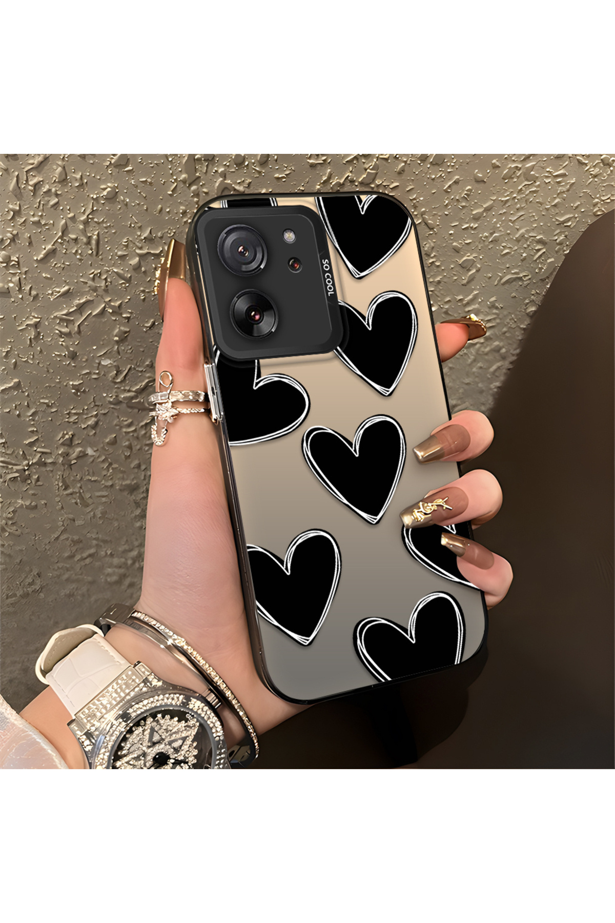 Xiaomi Mi 13T/Mi 13T Pro Compatible Silicone Edge Hard Rear Anti Fall Case Heart Pattern