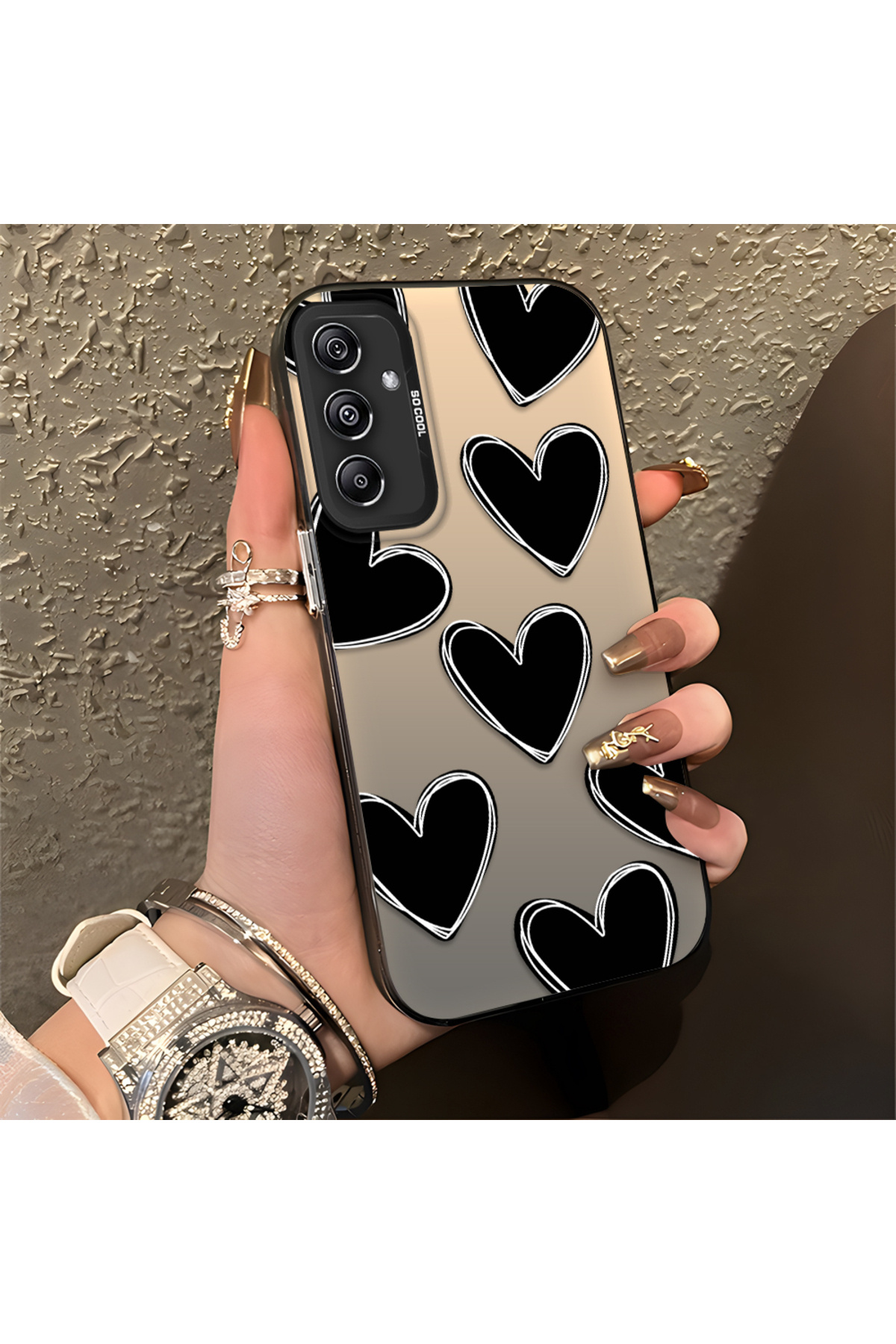 Samsung Galaxy A24 Compatible Silicone Edge Hard Back Anti Fall Case Heart Pattern