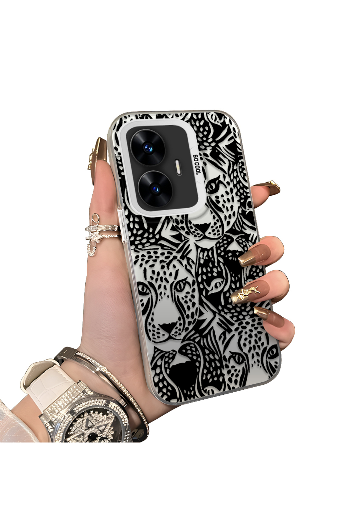 Realme C55 Compatible Silicone Edge Hard Back Anti Fall Pouch Cheetah Figure