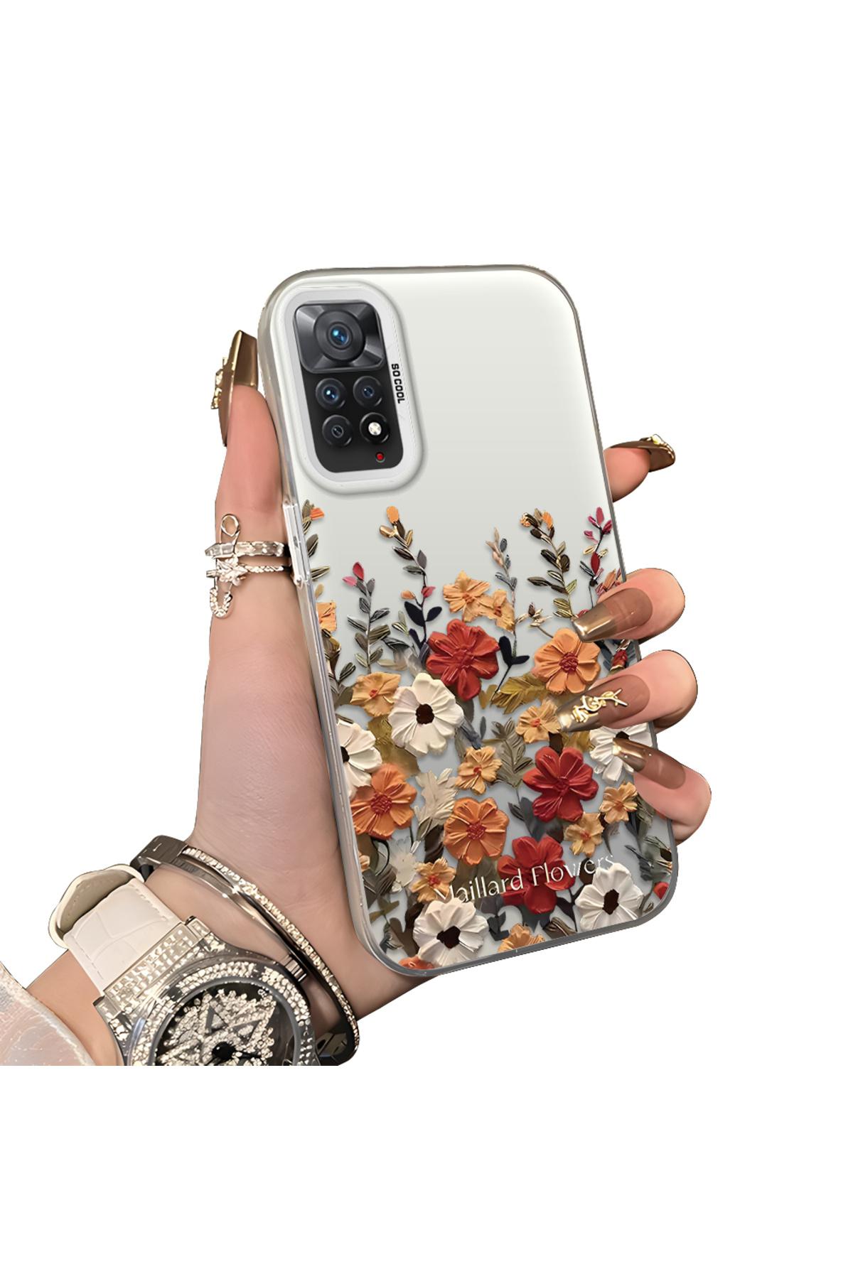 Xiaomi Redmi Note 11 Pro 5G Compatible Silicone Edge Hard Back Anti Fall Case Beautiful Flower