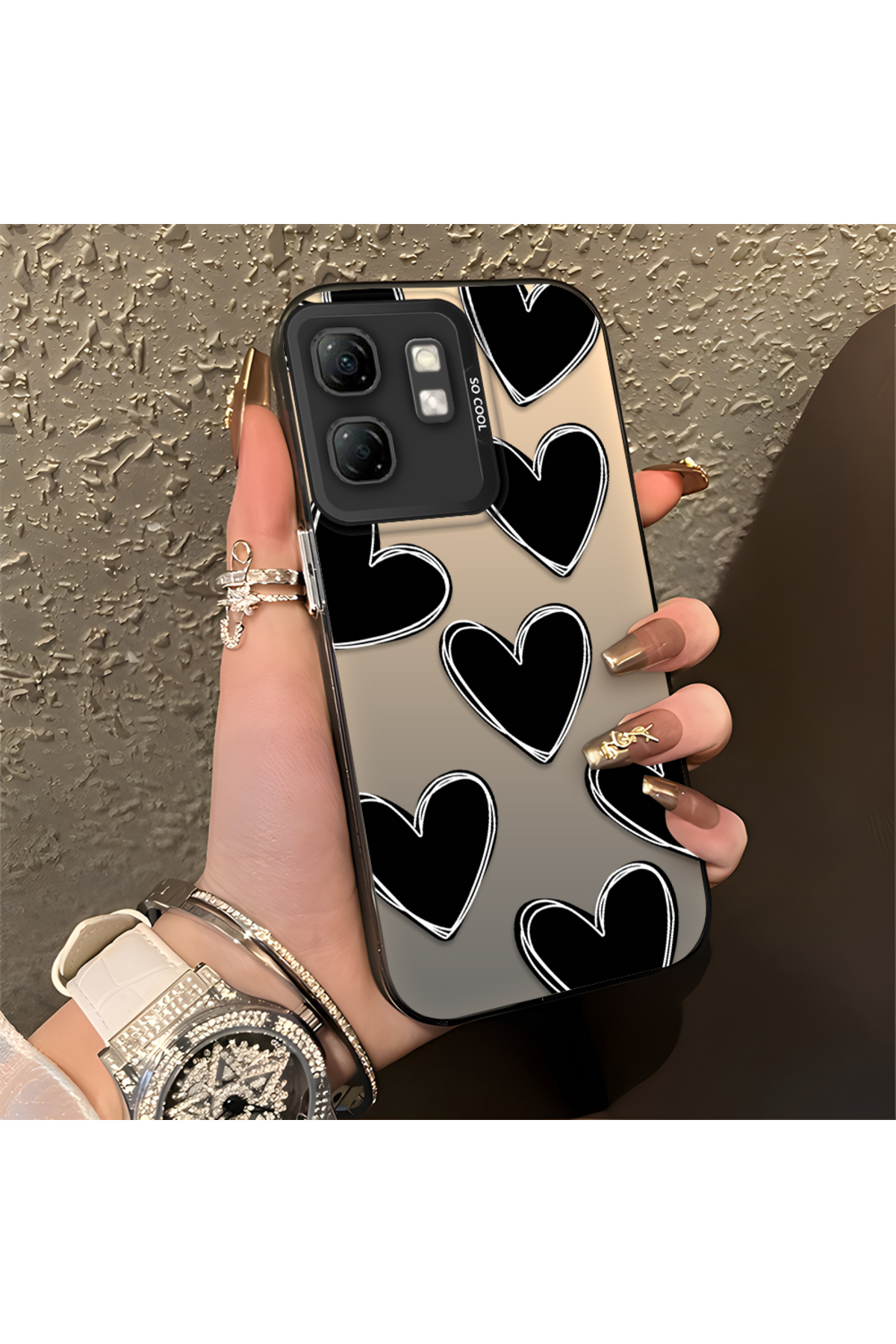 Infinix Hot 50i Compatible Silicone Edge Hard Back Anti Fall Pouch Heart Pattern
