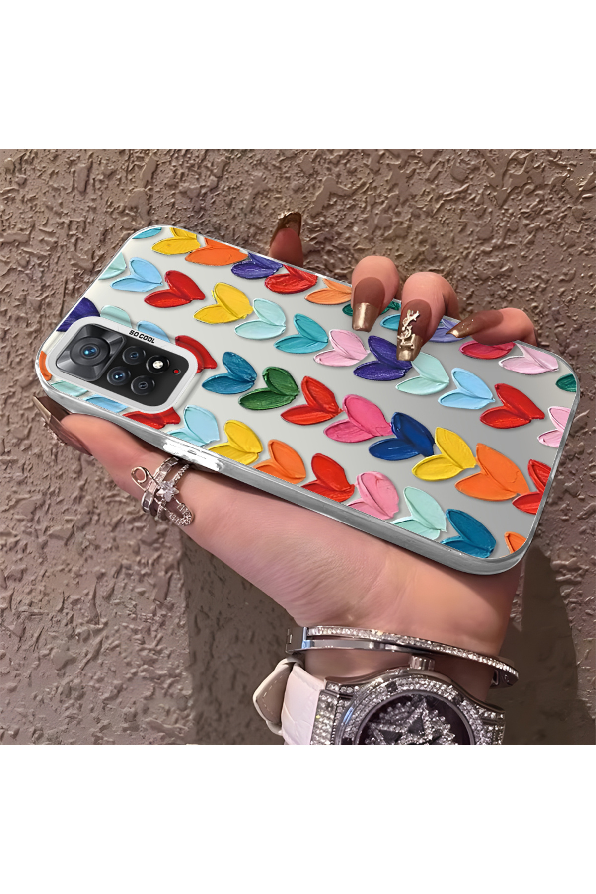 Xiaomi Redmi Note 11 Pro 5G Compatible Silicone Edge Hard Rear Anti Fall Case Colorful Heart