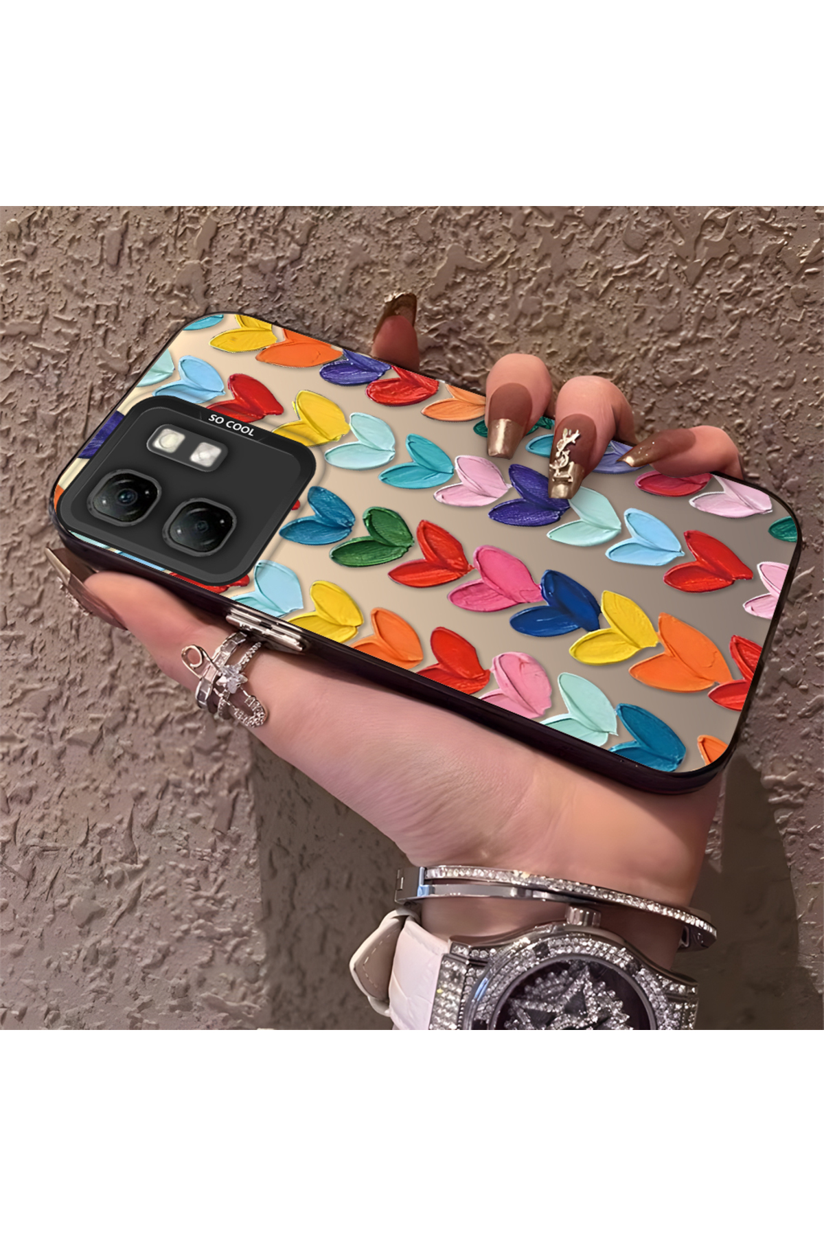 Infinix Hot 50i Compatible Silicone Edge Hard Back Anti Fall Pouch Colorful Heart